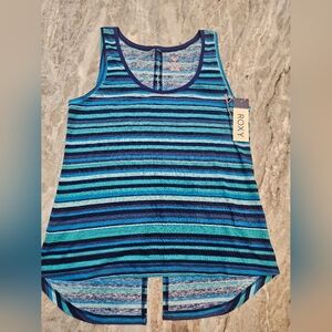 NWT Roxy Hyper Paradise Blue Stripe Tank Top Women’s Size L Surf Skate Beachwear